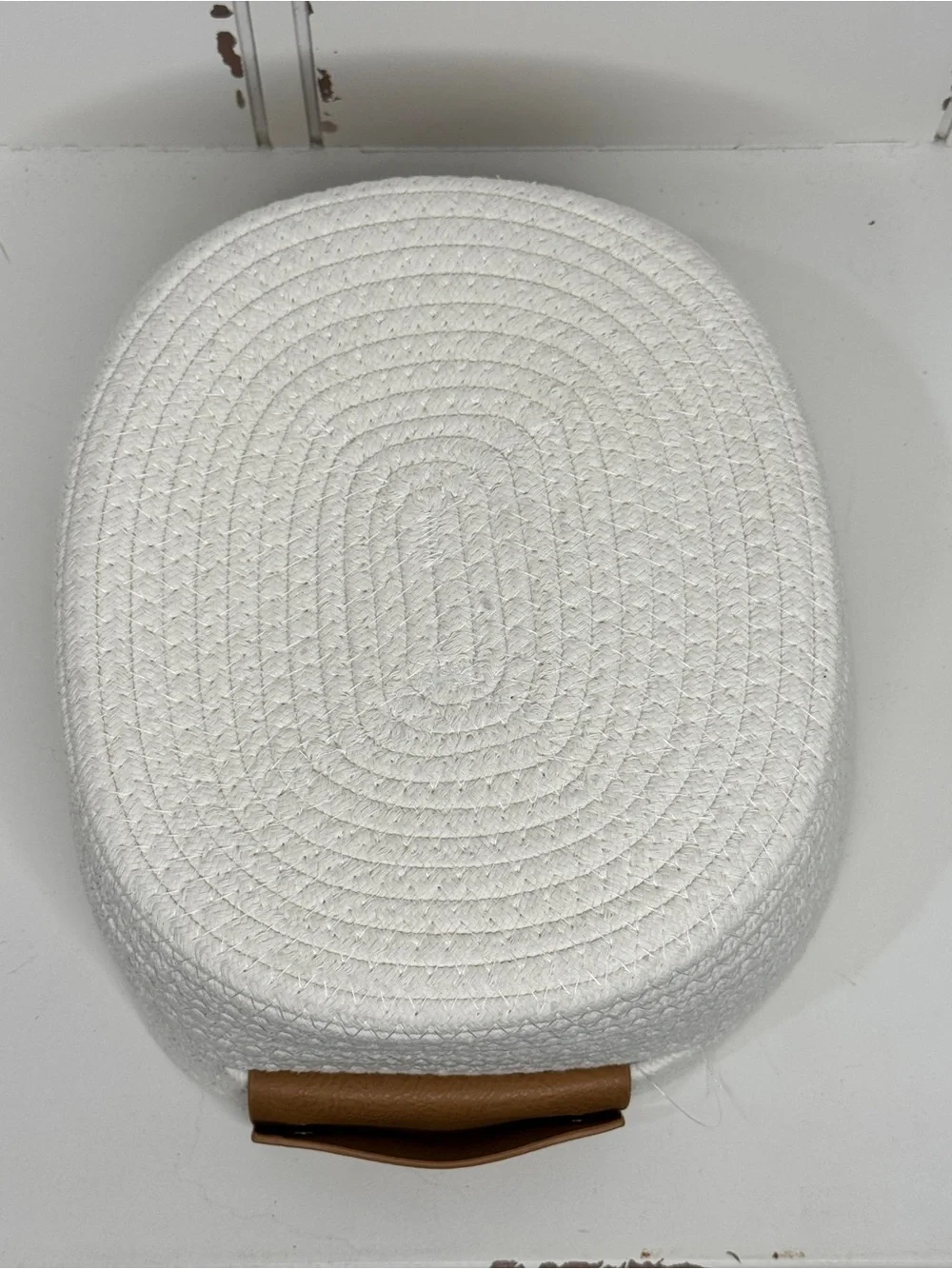Cream Woven Rope Storage Basket with Brown Handles